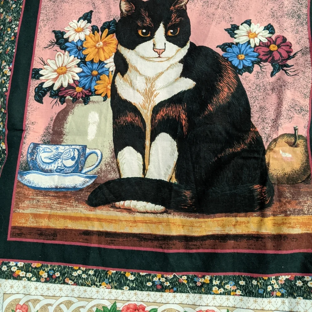 Vintage Cat Panels Quilt top, pieced, ready for quilting, lap size 43